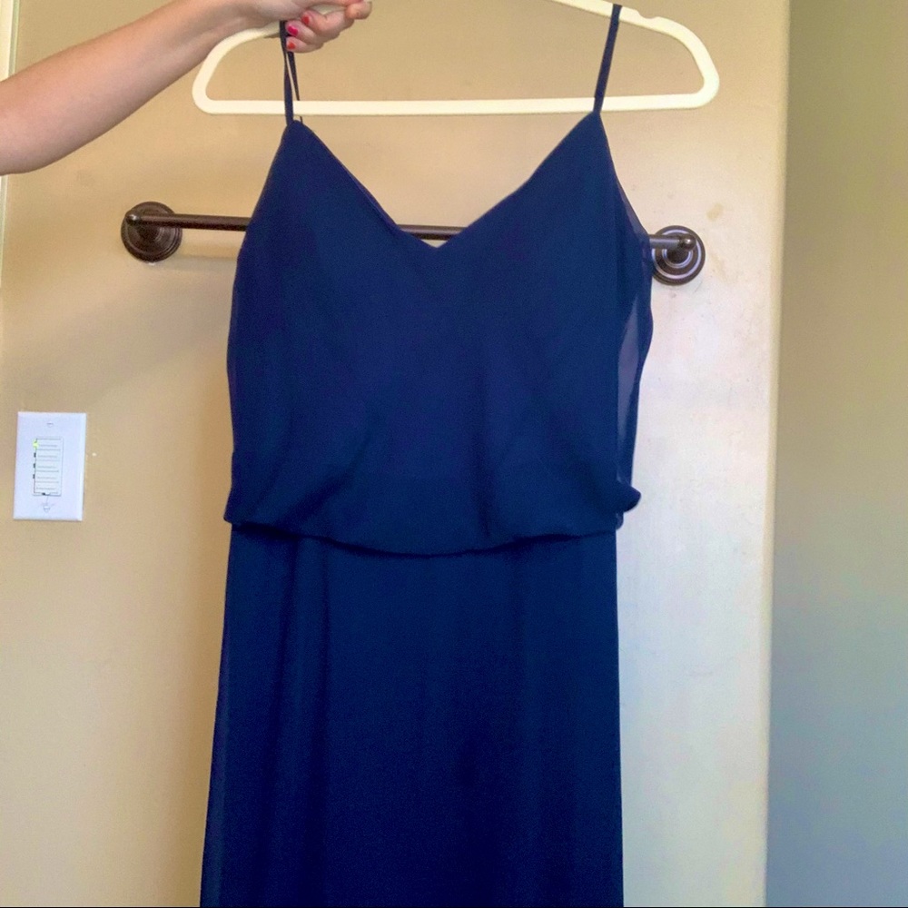 Navy blue Birdy Grey “Gwennie” bridesmaid’s dress
